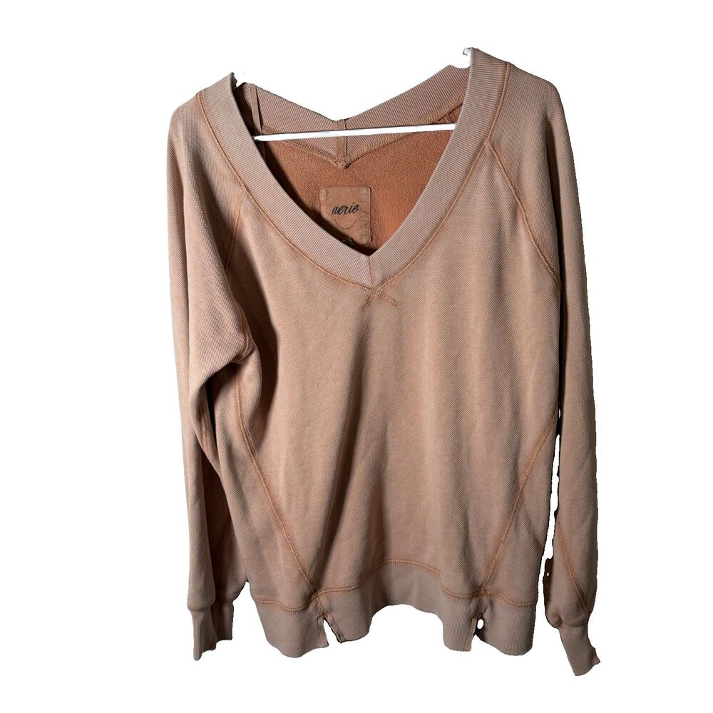 Aerie Sweatshirt Women's XXS V-Neck Pullover Mineral Wash Oversized Slouchy